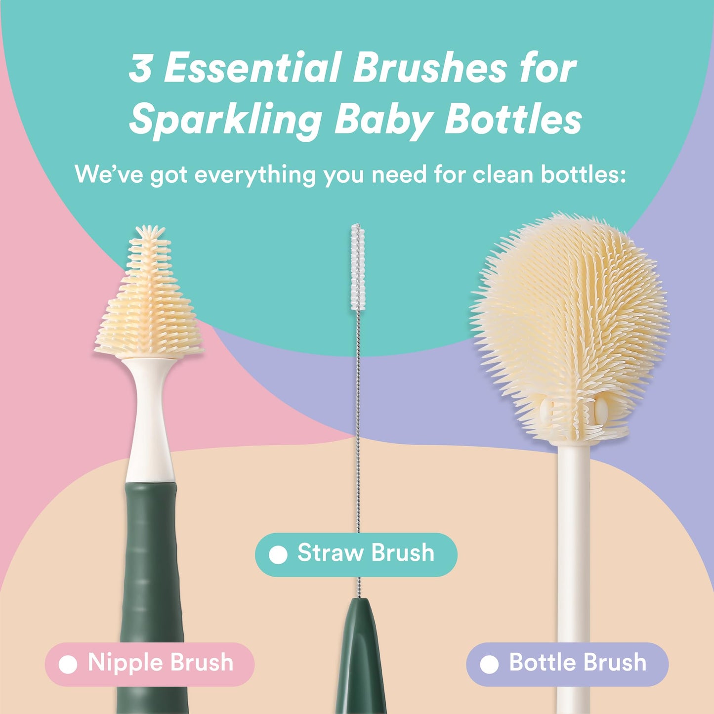 Liname Cactus Baby Bottle Brush Set - 3 Piece Cleaning Brush with Storage Base & Drying Rack,- Includes Bottle Cleaner, Nipple Cleaner & Straw Cleaner - Baby Essentials, Newborn Essentials Must Haves