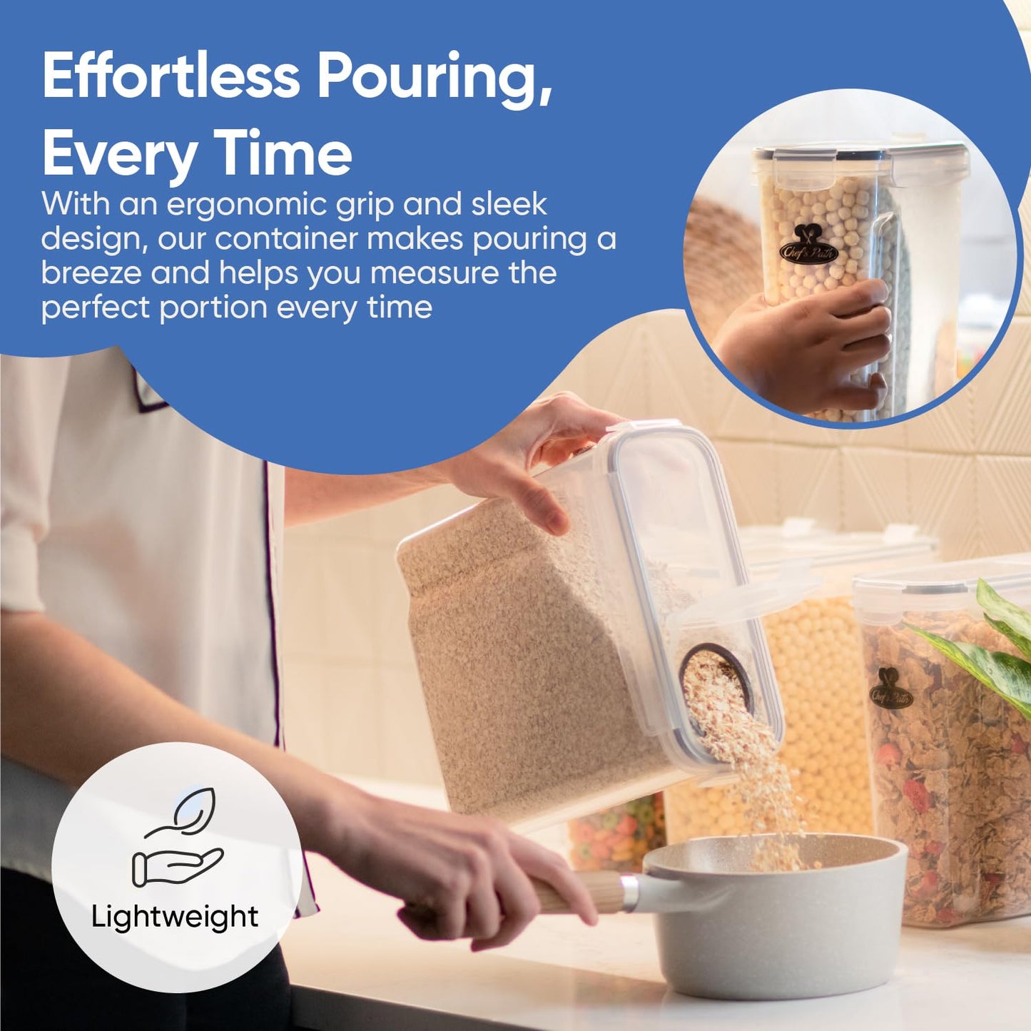 Chef's Path Airtight Food Storage Containers - Set of 2 (6 Liters) for Kitchen & Pantry - BPA Free for Rice, Cereal, Flour, Sugar - Bulk Food Storage - Big Cereal Container - Cereal Container Storage