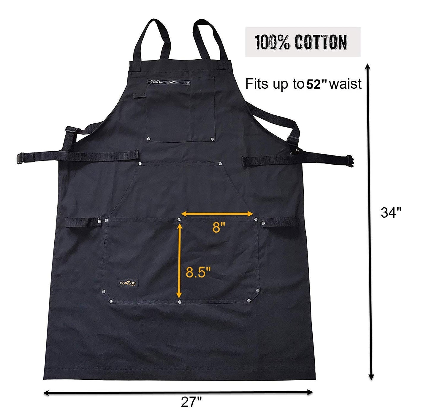 ecoZen Lifestyle Professional Grade Chef Apron for Men - Ideal for Kitchen,BBQ,Cooking, and Grill