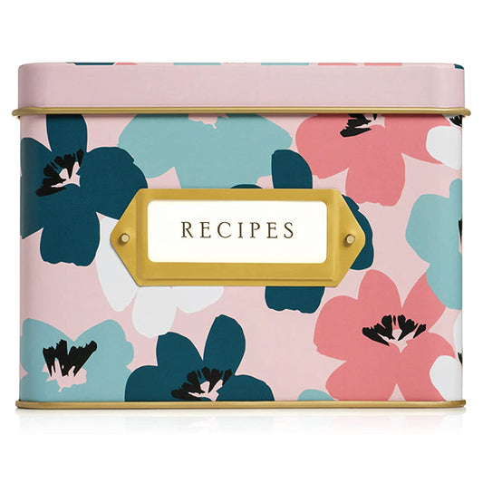 Jot & Mark Decorative Recipe Tin Box for Recipe Cards, Greeting Card Holder | Holds Hundreds of 4” x 6” Cards