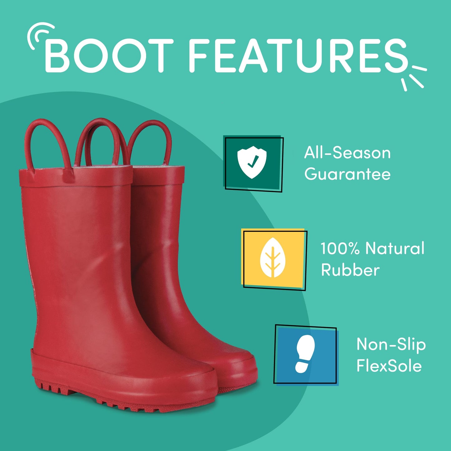 Lone Cone Elementary Collection - Premium Natural Rubber Rain Boots with Matte Finish for Toddlers and Kids, Cherry Red, 4 Big Kid