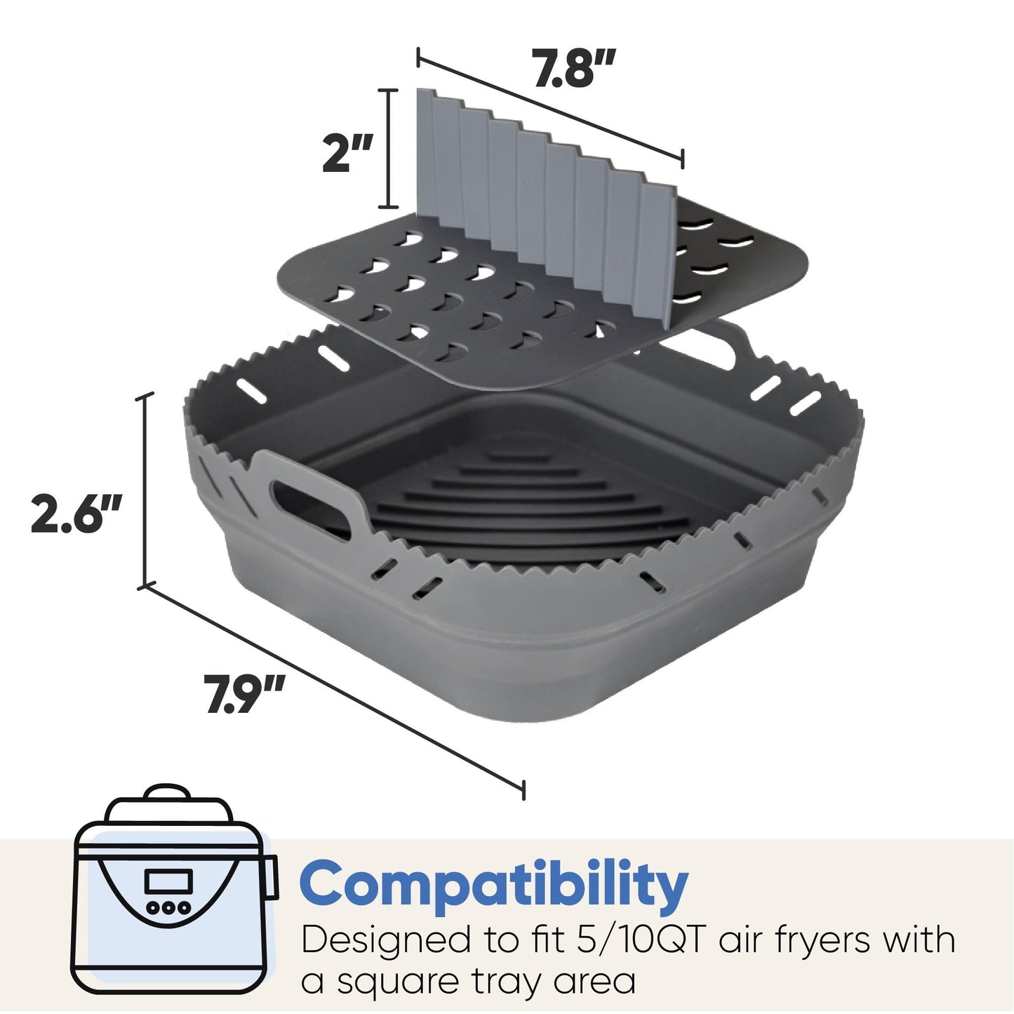 Air Fryer Silicone Liner with Divider - Replacement of Flammable Parchment Paper - Food Safe - Easy Cleaning and Reusable Air Fryer Liner - Dark Gray