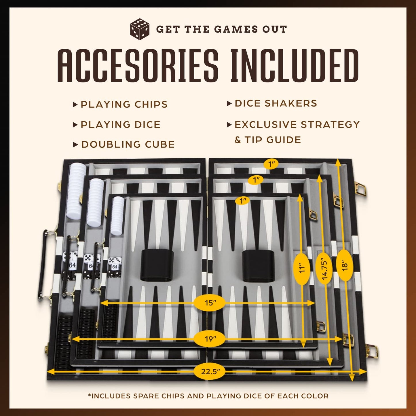 Get The Games Out Top Backgammon Set - Classic Board Game Case - Best Strategy & Tip Guide - Available in Small, Medium, Large and Extra Large Sizes