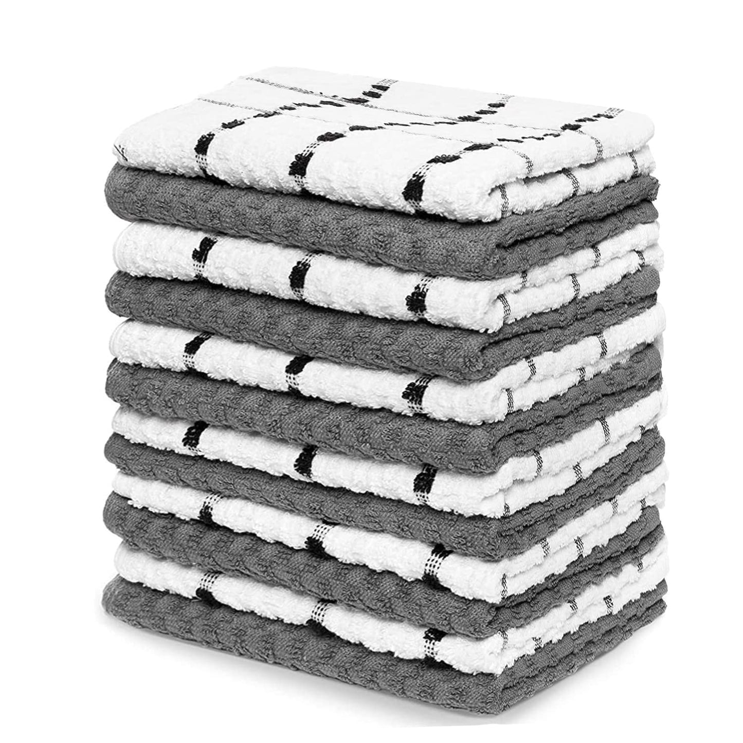 Zeppoli Classic Kitchen Towels - 12 Pack 100% Natural Cotton Kitchen Towel Set, Reusable Wash Cloths, Absorbent Dish Towels, Machine Washable Hand Towels, Kitchen Essentials - 15� by 25� - Gray