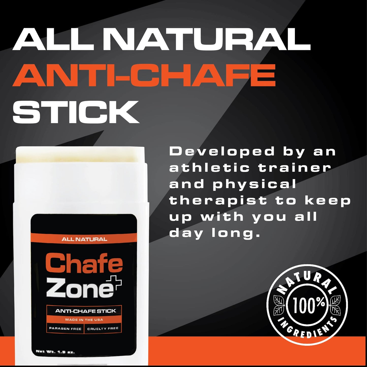 Chafe Zone Chafing Stick - 100% Natural Thigh Chafing Prevention Using Chub Rub Stick - Minimize Rubbing and Irritation with Anti Chafe Stick - Friction Defense Stick for Comfort & Relief - 1.5 Ounce