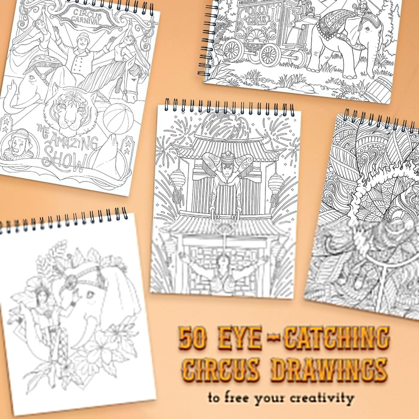 ColorIt Colors of The Circus Adult Coloring Book, 50 Single-Sided Designs, Spiral Binding, USA Printed, Lay Flat Hardback Book Covers, Ink Blotter Paper, Carnival Coloring Pages