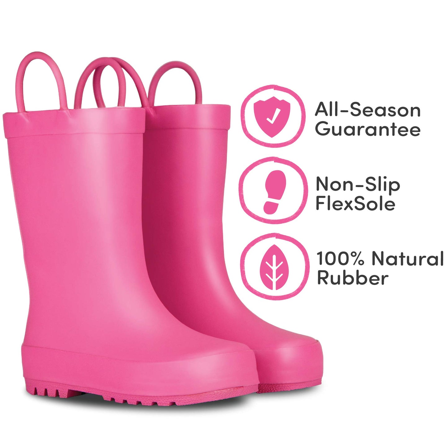 Lone Cone Elementary Collection - Premium Natural Rubber Rain Boots with Matte Finish for Toddlers and Kids, Bubblegum Pink, Little Kid 3