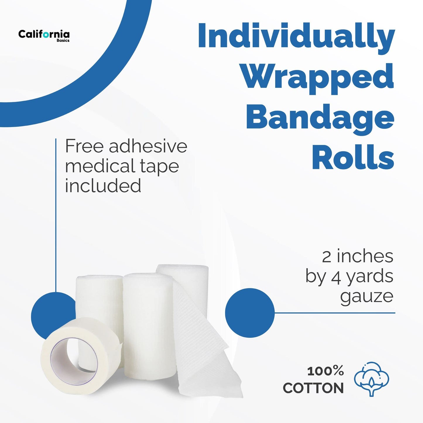 Gauze Bandage Roll with Free Bonus Tape - Rolled Gauze Wrap - White Gauze Rolls - Breathable Gauze Wrap Used for First Aid Wound Care & Medical Supplies