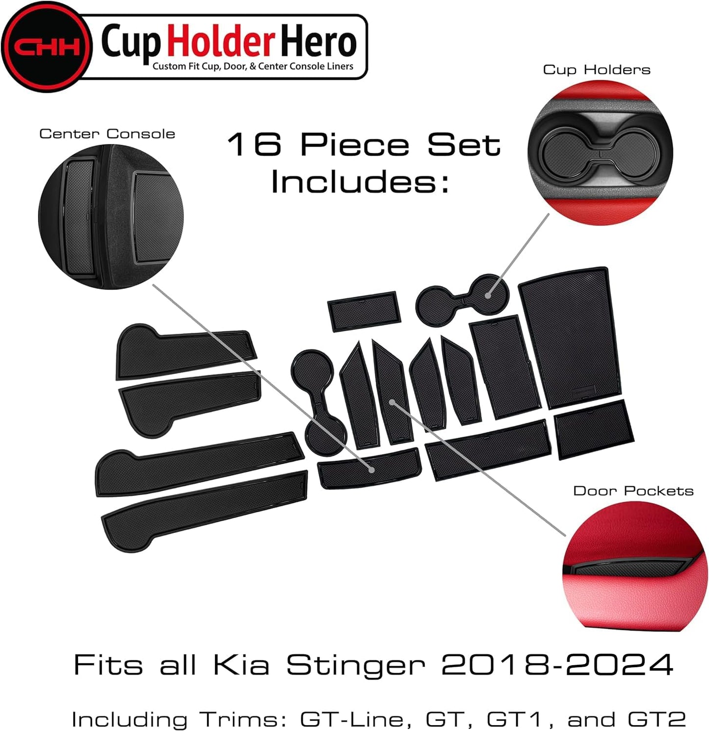 2018-2022 Kia Stinger - Premium Cup Holder Liners Kit