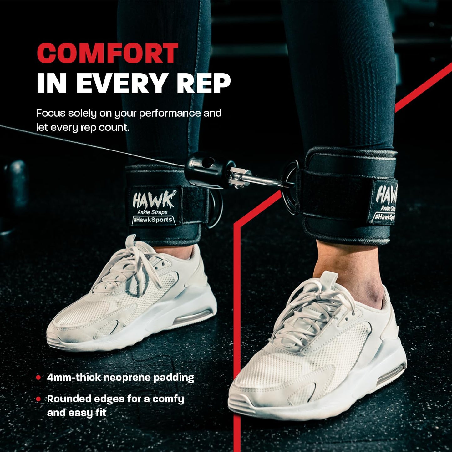 Hawk Sports Ankle Straps for Cable Machines for Enhanced Booty, Glute, Leg & Other Lower Body Workouts, Strong and Portable Glute Kickback Ankle Strap (Pair) for Safely Weightlifting an Extra 220 lbs.