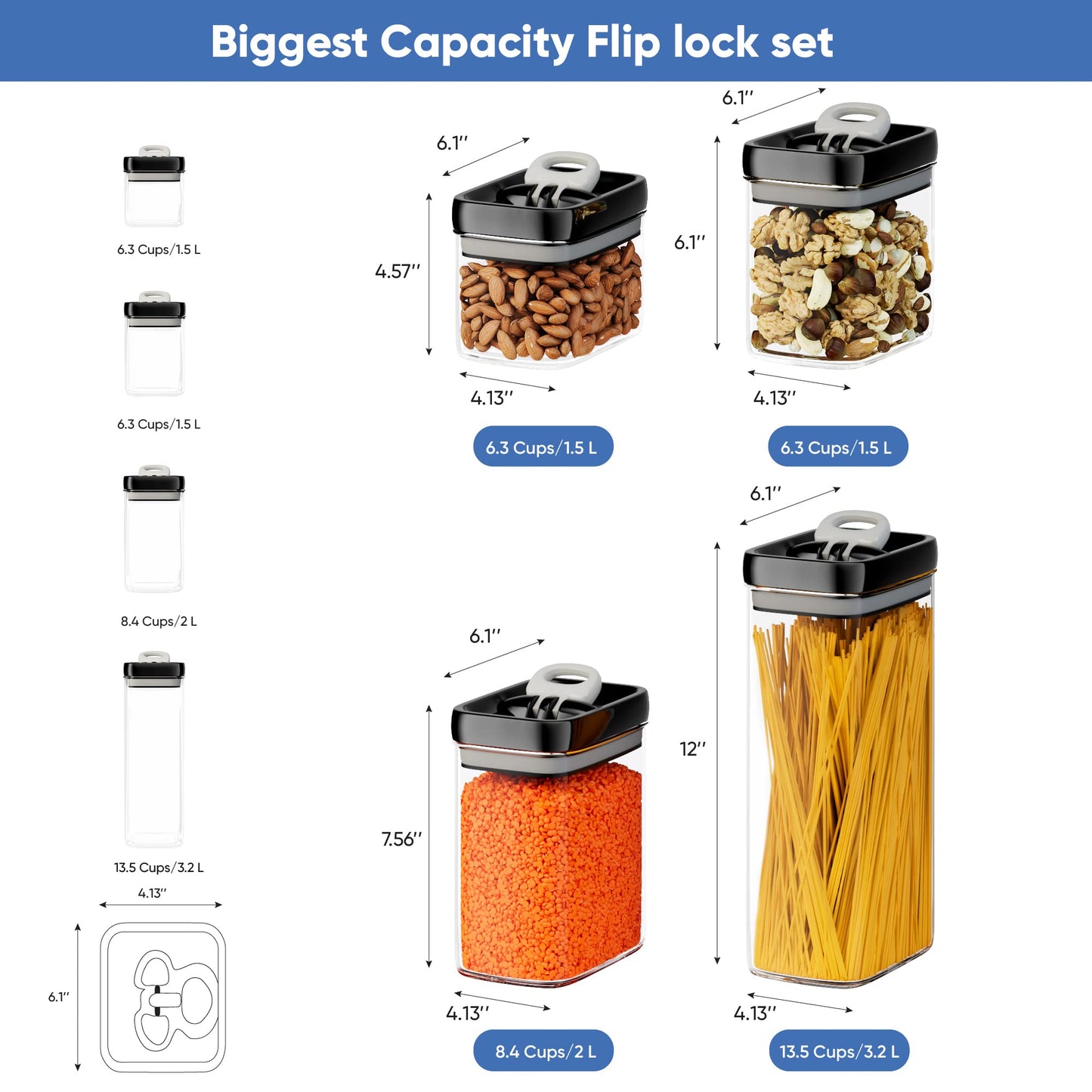 Set of 7 Airtight Food Storage Containers - Pantry Organization and Storage - 100% Airtight, BPA-Free, Clear Plastic Kitchen Canisters for Flour, Sugar and Food Storage