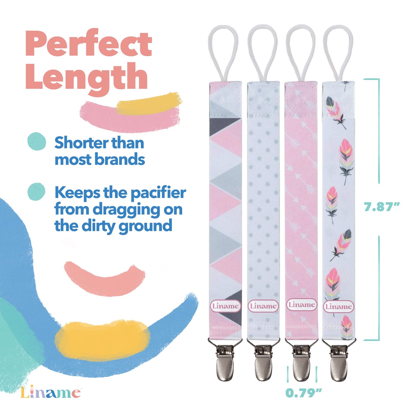 Liname Neutral Pacifier Clip with Teething Toy - 4 Pack Pacifier Clips for Boys & Girls - Binky Holder Soothie Paci Clip Binkie Clip - Unisex Pacifer Clip Baby Pacifier Clip and Pacifier Holder (Pink)