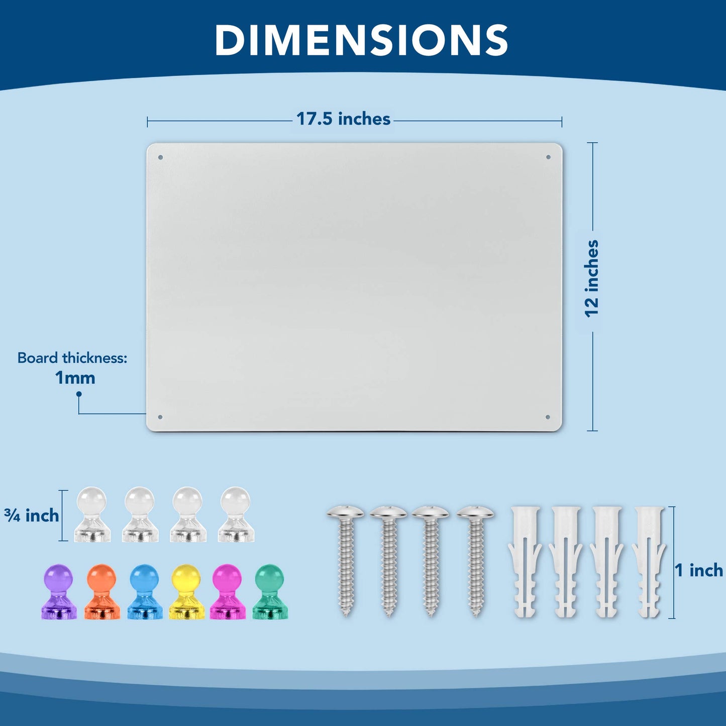 Magnetic Metal Board 17.5�� x 12�� - Magnet Bulletin Vision Memo Board includes 10 Push Pin Magnets and Hanging Hardware Kit for Easy Installation