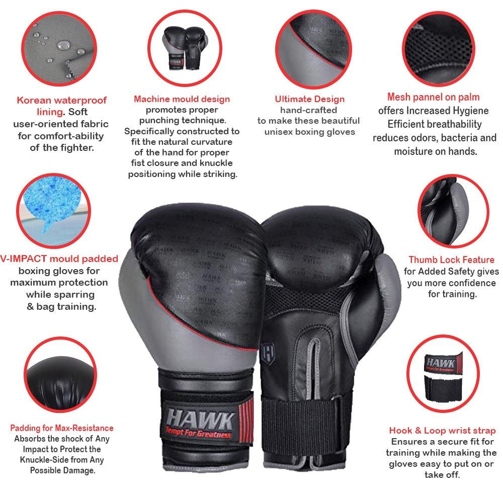 Hawk Sports Boxing Gloves for Men & Women MMA Sparring Muay Thai Kickboxing Training Gloves Punching Bag Mitts Black Limited Edition (10 oz, Grey Limited Edition)