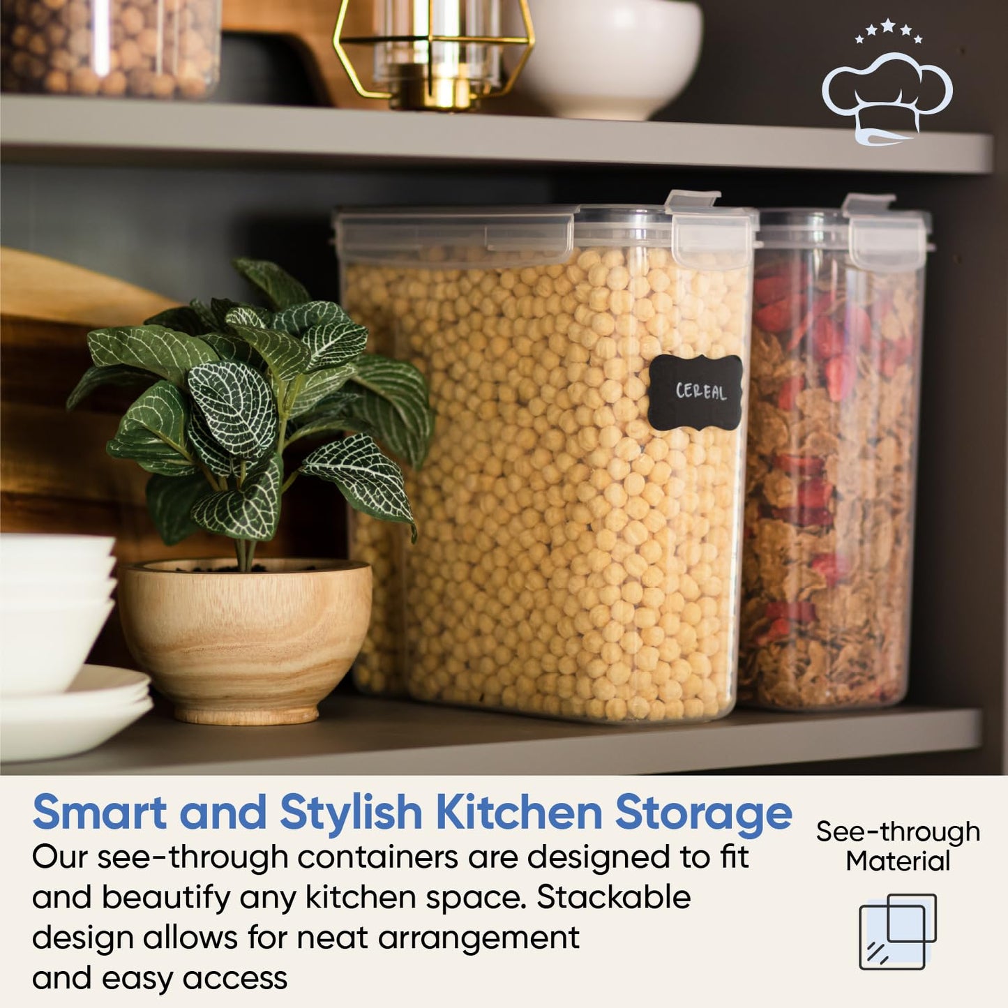 Chef's Path Airtight Food Storage Containers - Set of 2 (6 Liters) for Kitchen & Pantry - BPA Free for Rice, Cereal, Flour, Sugar - Bulk Food Storage - Big Cereal Container - Cereal Container Storage