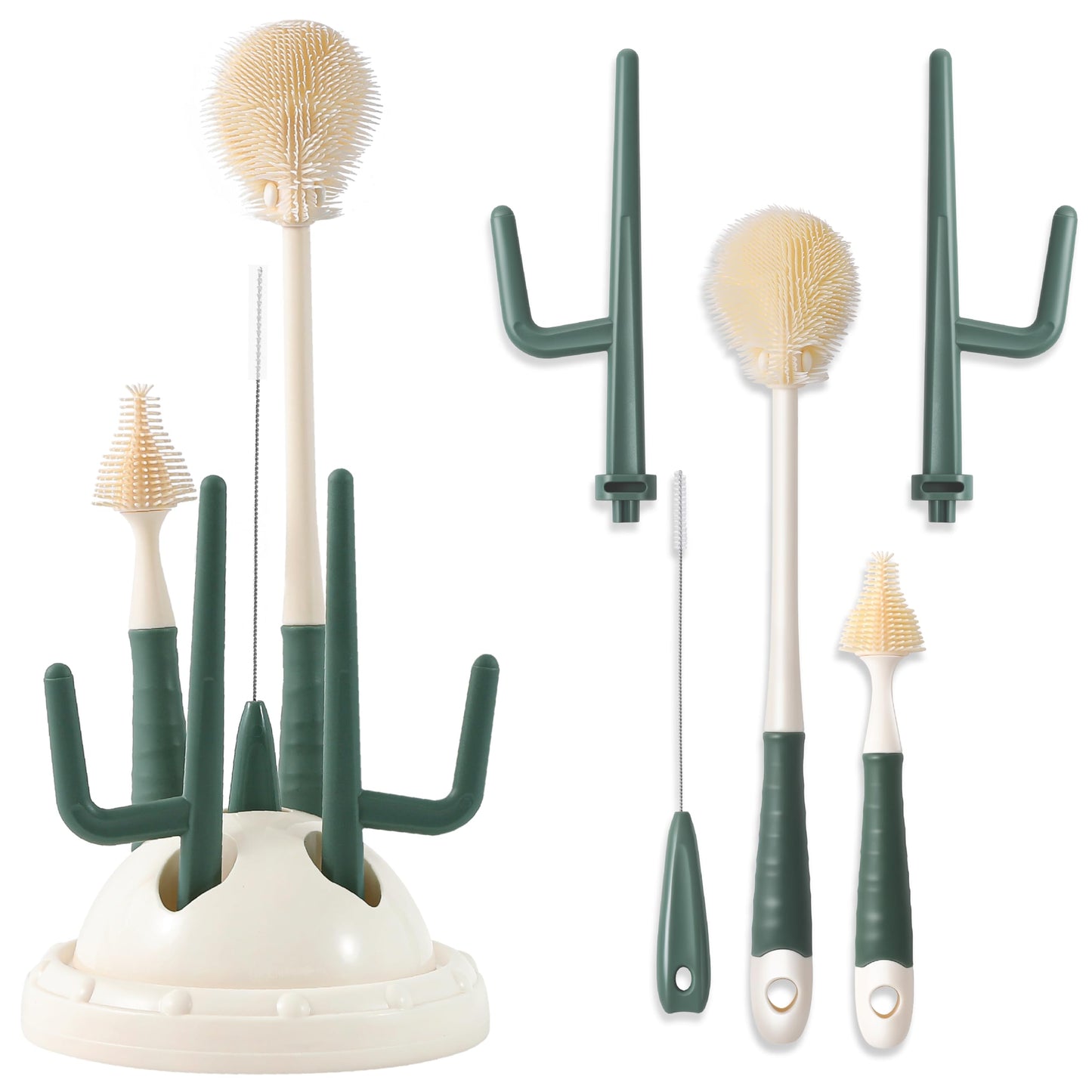 Liname Cactus Baby Bottle Brush Set - 3 Piece Cleaning Brush with Storage Base & Drying Rack,- Includes Bottle Cleaner, Nipple Cleaner & Straw Cleaner - Baby Essentials, Newborn Essentials Must Haves