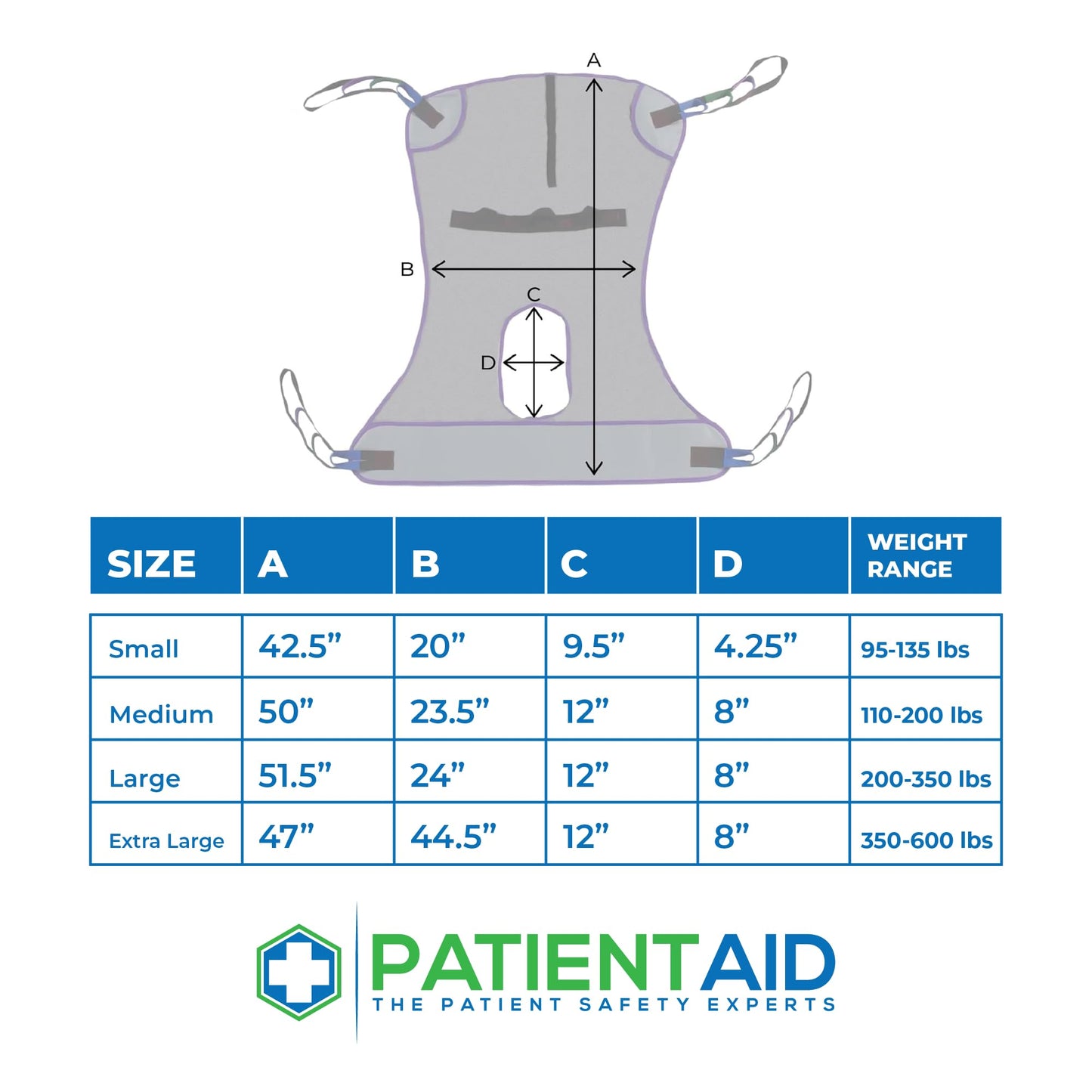 Patient Aid Full Body Mesh Commode Patient Lift Sling, 350lb Weight Capacity (Large)