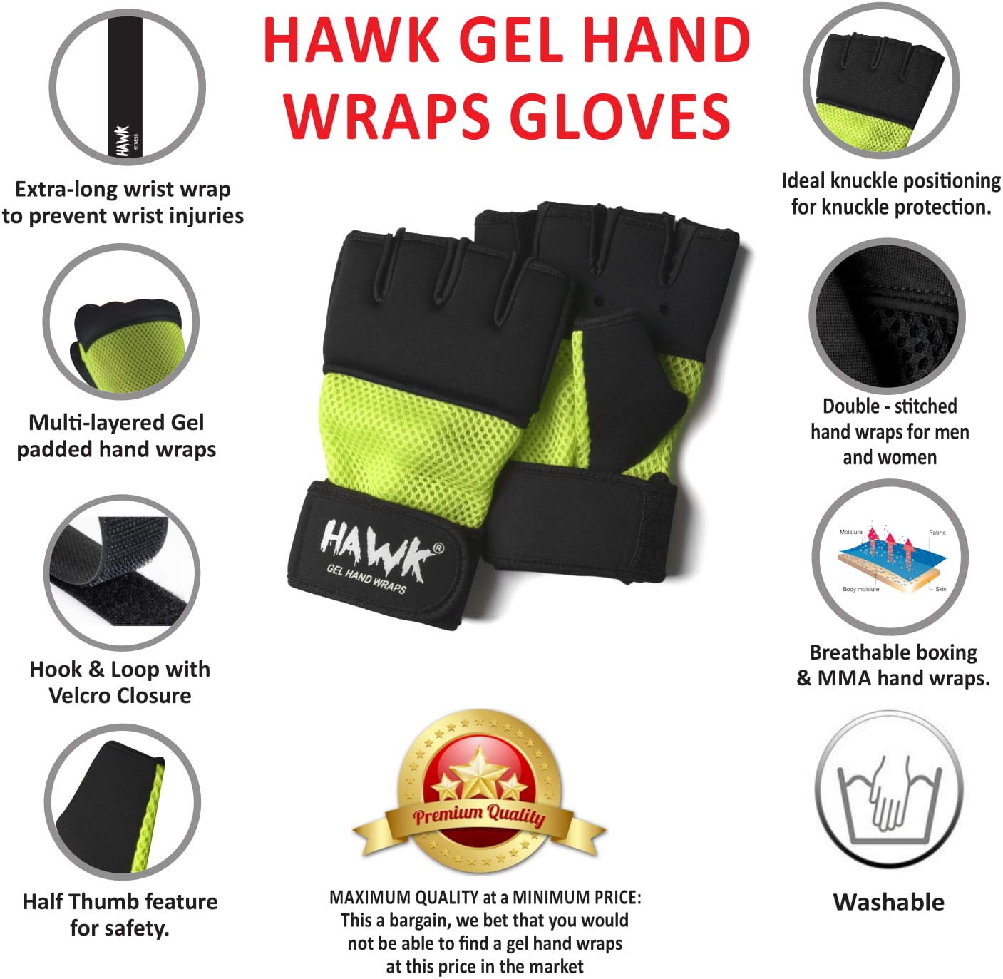 Boxing Hand Wraps for Men & Women MMA Kickboxing Muay Thai Cross Training Speed Punching Bag Mitts Quick Wrap Wrist Wraps Handwraps Gel Under Inner Gloves Supreme Quality