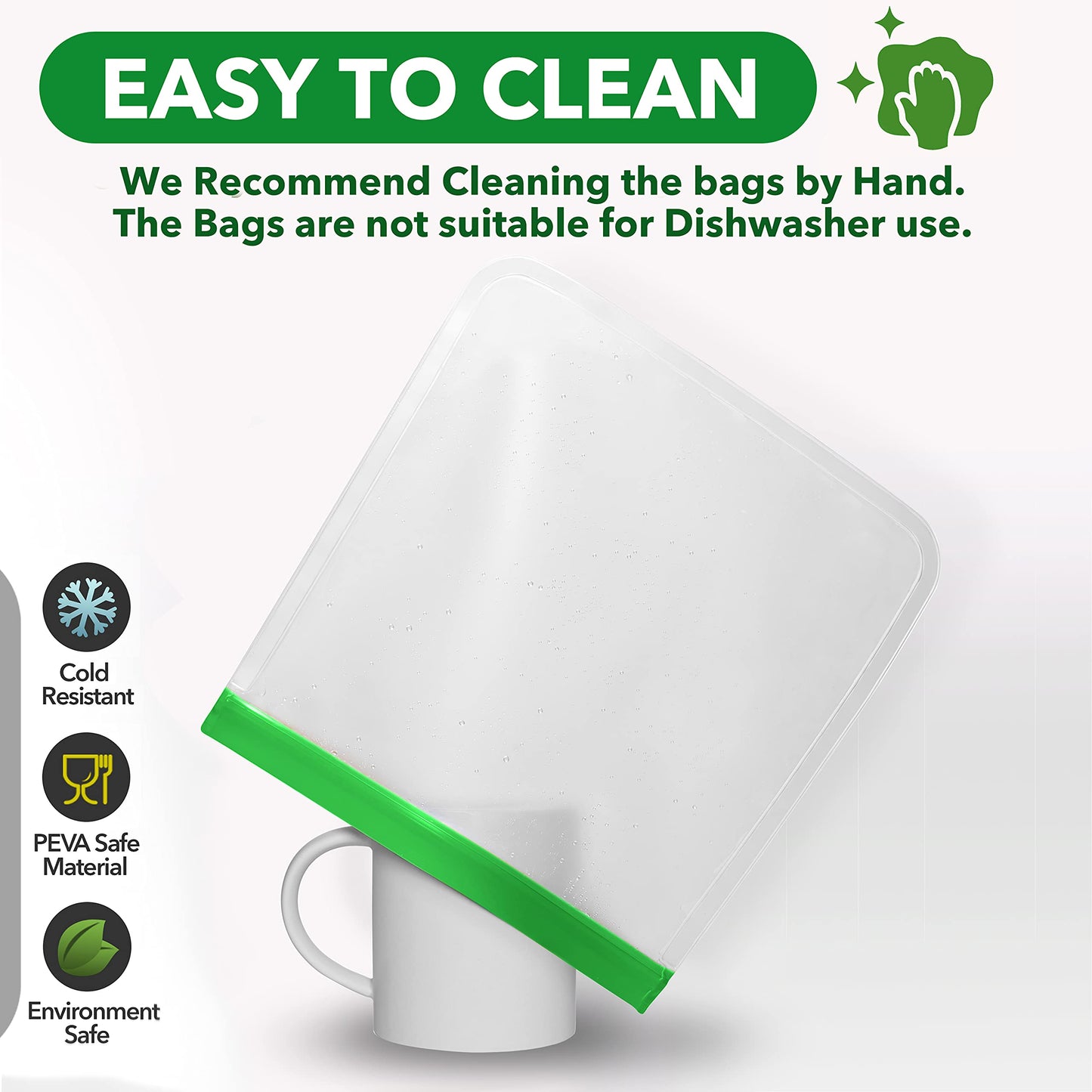 Greenzla - Large & Durable Reusable Food Storage Bags - Eco-Friendly PEVA Bags