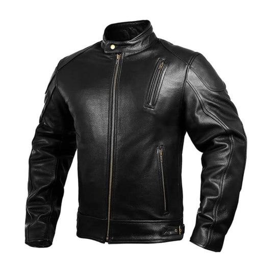 HWK Leather Motorcycle Jacket with Armor for Men, Cafe Racer Genuine Leather Jacket for Weather Resistant Riding