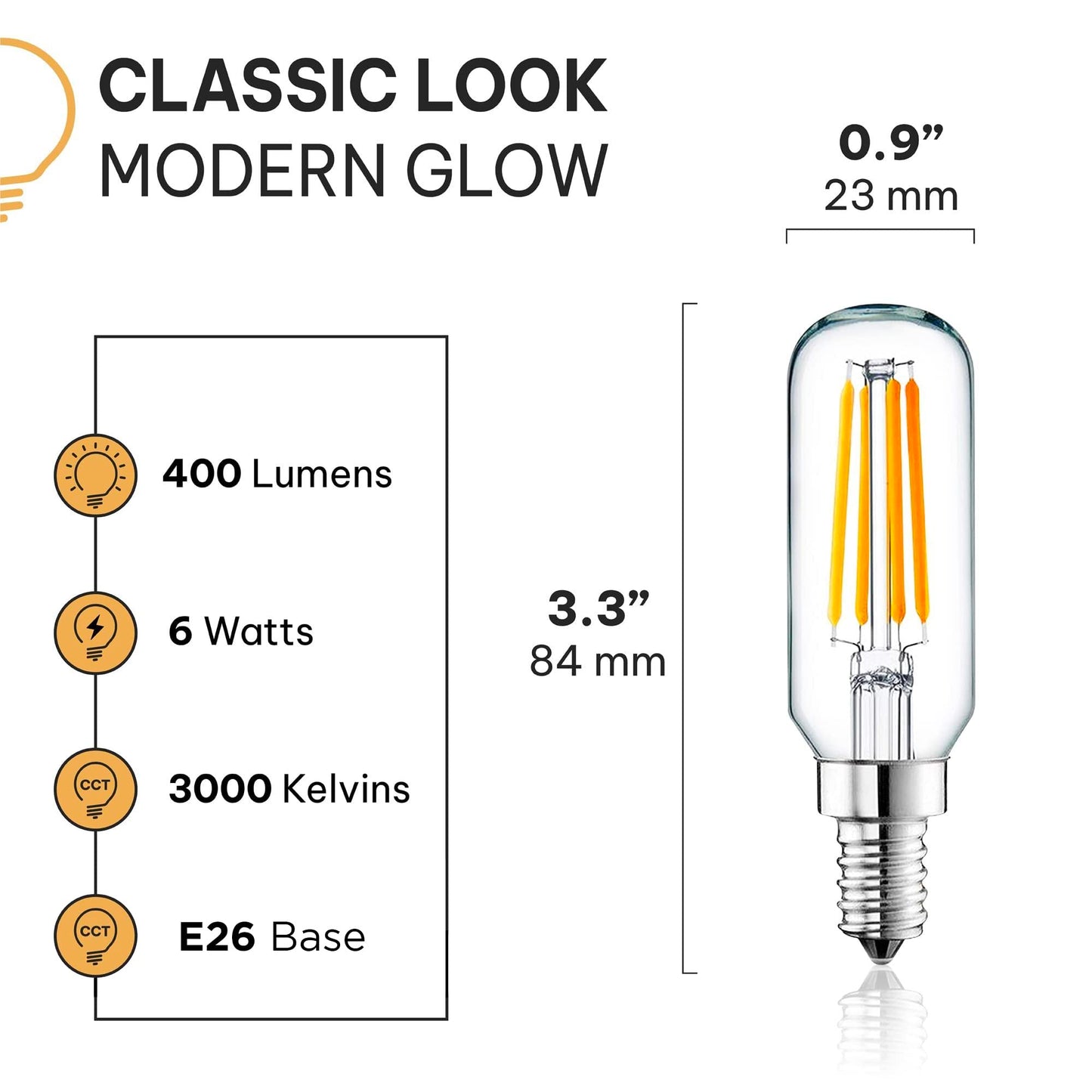 Hudson 4W LED Candelabra Light Bulb (6 Pack) - 3000K Dimmable T6/U Shaped Warm White Chandelier Bulbs (40W Equivalent) - E12 Small Base T25 UL Listed Indoor/Outdoor Candle Light LED Bulbs