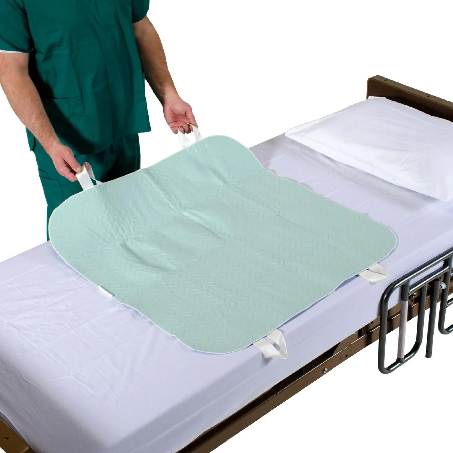 Patient Aid 34" x 36" Positioning Bed Pad with Handles | Incontinence Mattress Bedding Protector Liner Underpad | with Straps for Easy Lift Transfer | Reusable Washable Waterproof | Hospital Quality