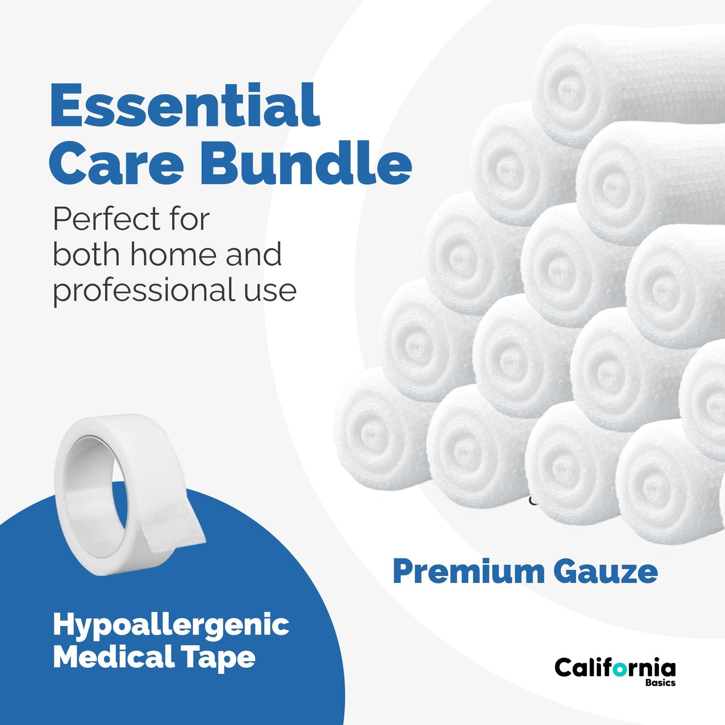 Gauze Bandage Roll with Free Bonus Tape - Rolled Gauze Wrap - White Gauze Rolls - Breathable Gauze Wrap Used for First Aid Wound Care & Medical Supplies