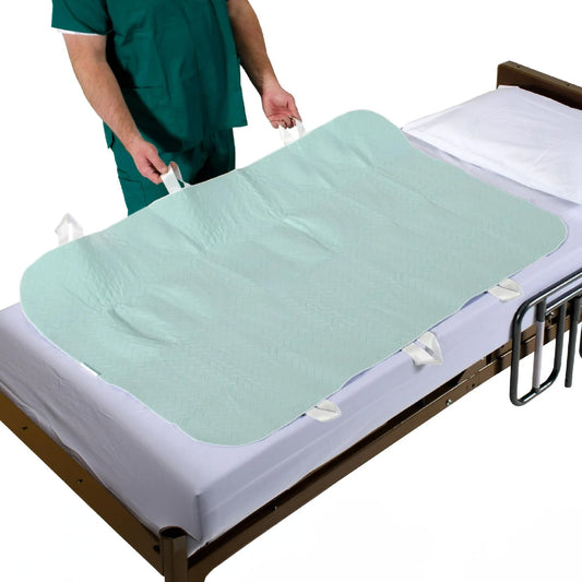 Patient Aid 34" x 72" Positioning Bed Pad with Handles | Incontinence Mattress Bedding Protector Liner Underpad | with Straps for Easy Lift Transfer | Reusable Washable Waterproof | Hospital Quality