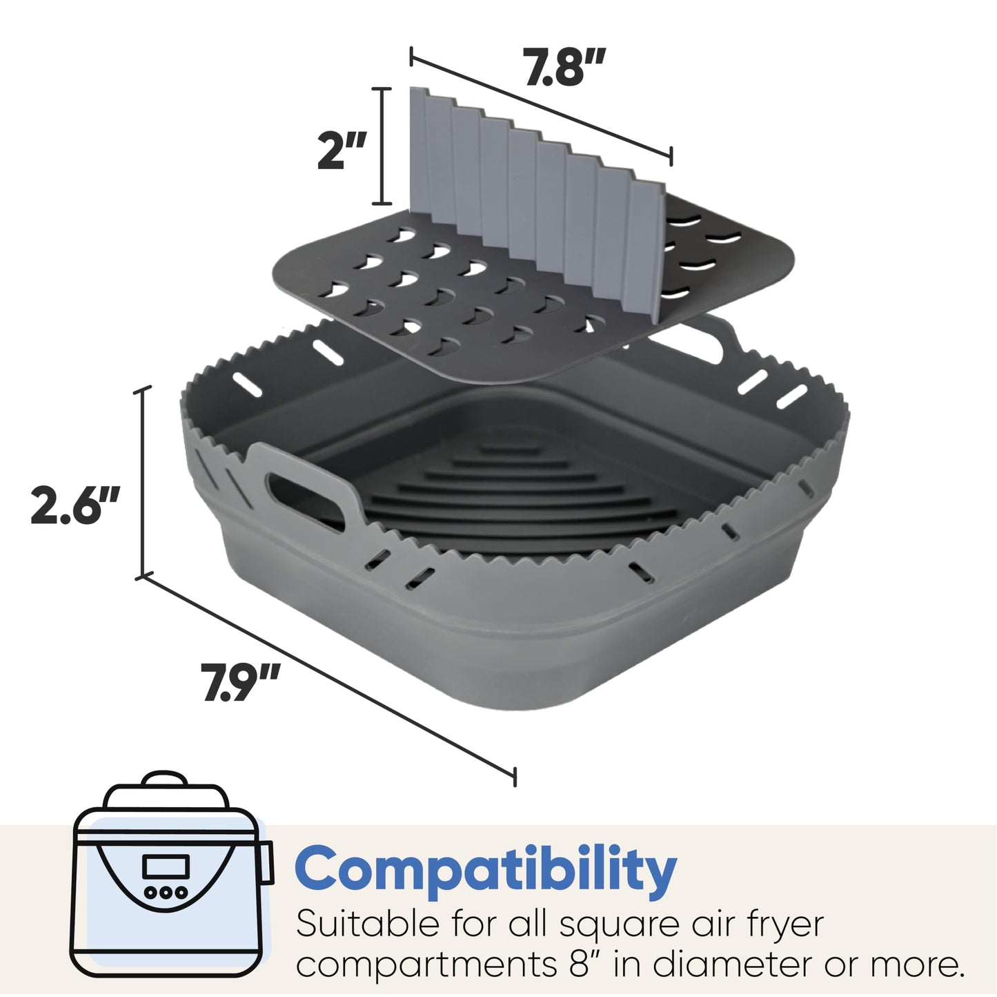 Silicone Air Fryer Liner: 8-inch Liners with Divider for Air Fryers - Reusable Inserts are Foldable, Making The Airfryer Basket Easy to Clean. Safe for Microwave Oven Use.