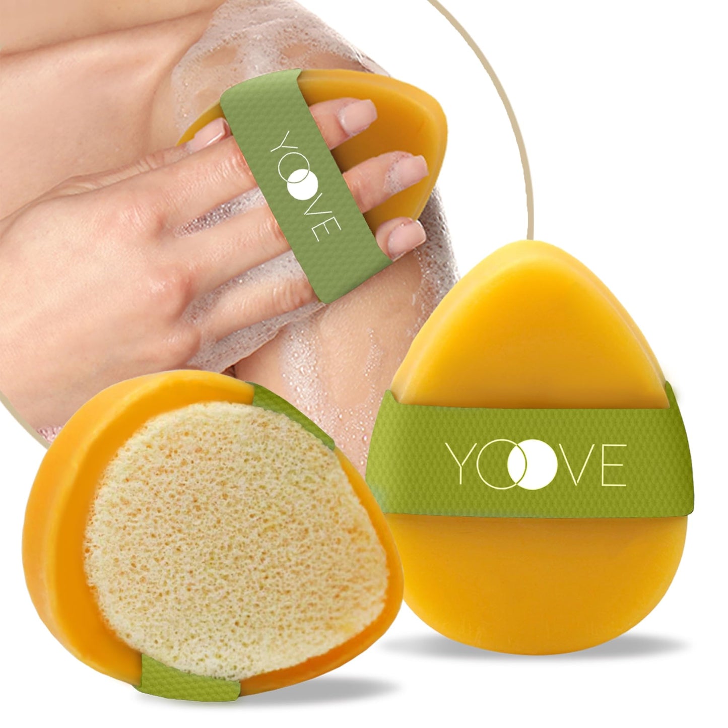 Yoove Turmeric And Kojic Acid Soap with Exfoliating Scrubber, Elastic Grip, Teardrop Shape -  3-Pack