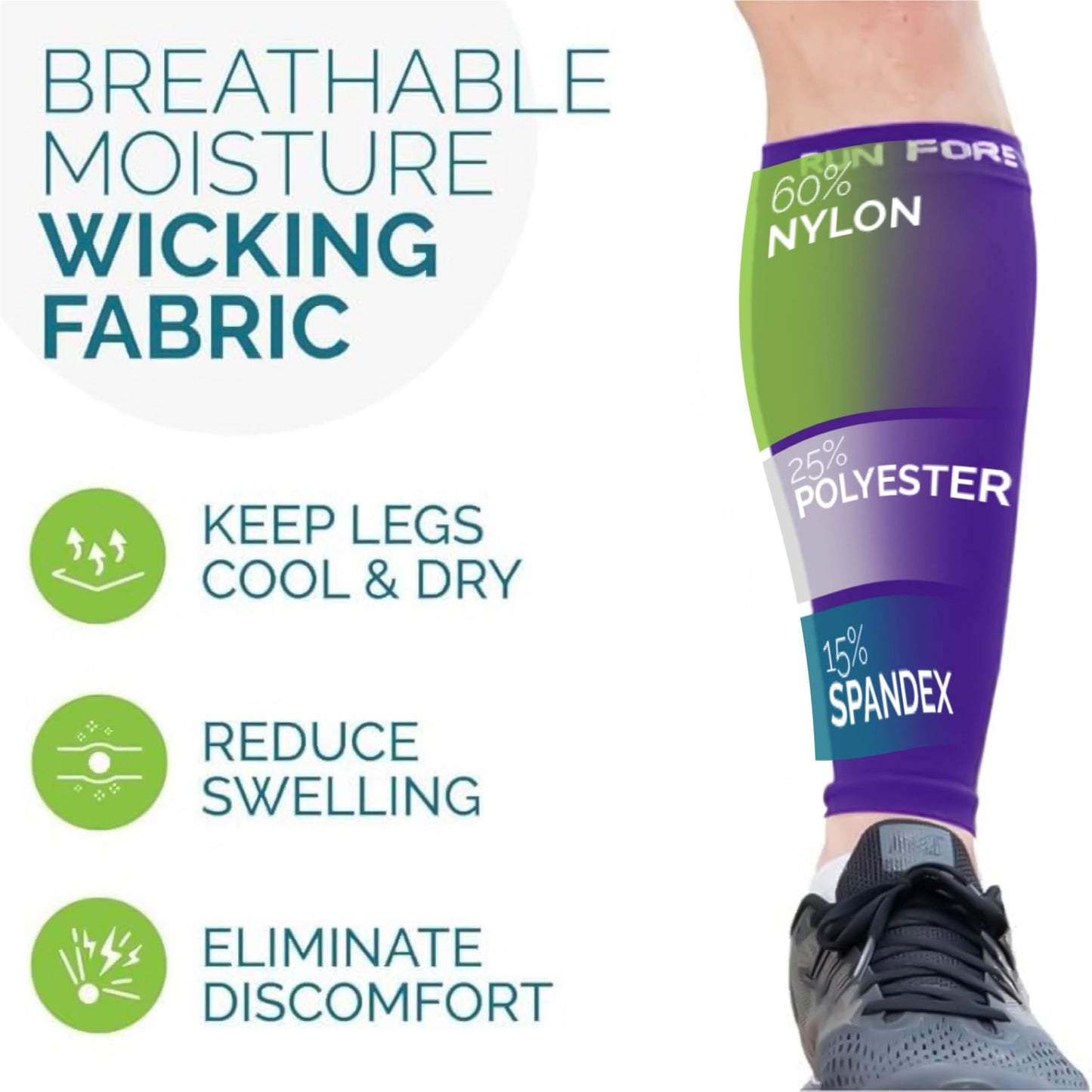 Run Forever Calf Compression Sleeves for Men and Women - Leg Compression Sleeve - Footless Compression Socks for Runners, Shin Splints, Varicose Vein & Calf Pain Relief - Purple Medium