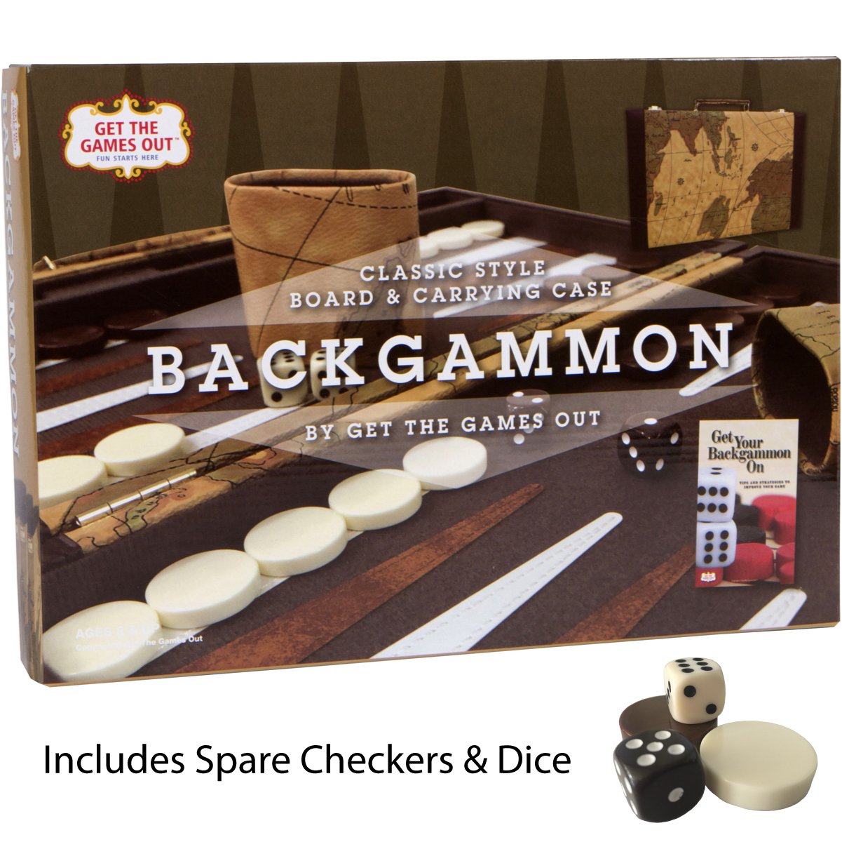 Get The Games Out Top Backgammon Set - Classic Board Game Case - Best Strategy & Tip Guide - Available in Small, Medium and Large Sizes (Map, Large)