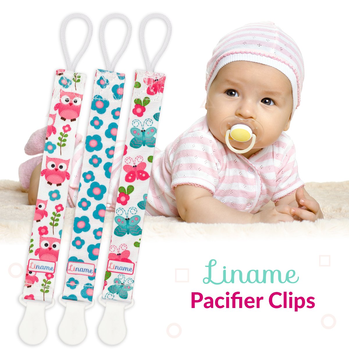 Liname Neutral Pacifier Clip - 3 Pack Pacifier Clips for Boys & Girls