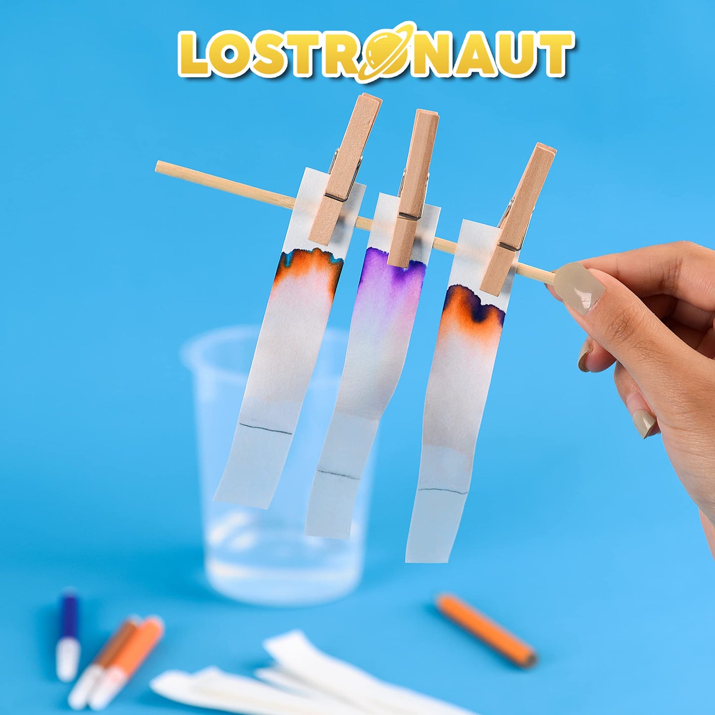 Paper Chromatography Experiment Kit With Lab Instructions - DIY Science Experiment For Home, School, Lab - Kit Includes 50-Sheet Filter Paper, Beaker, Dowel, Clips, Pens, Pencil, Detailed Instructions