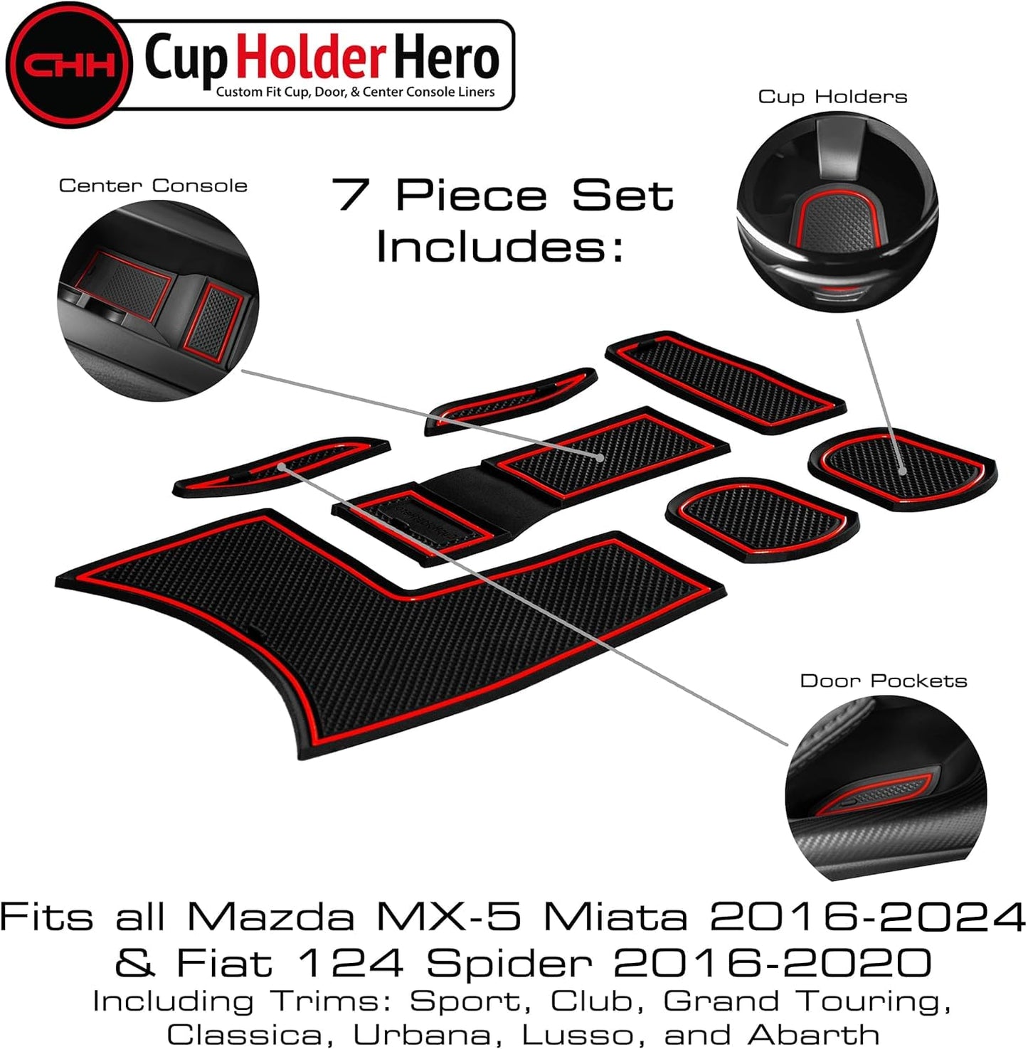 2016-2022 Mazda Miata MX5 and Fiat 124 Spider - Premium Cup Holder Liners Kit