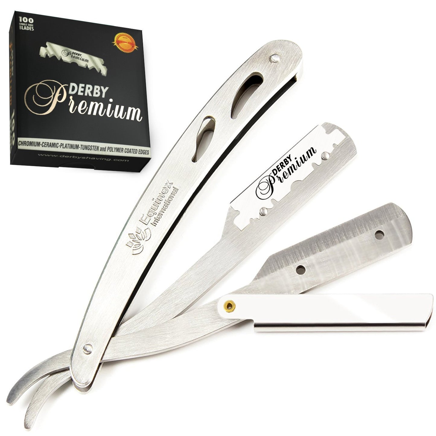 Equinox Professional Matte Black Straight Edge Razor with 100 Single Edge Derby Premium Blades