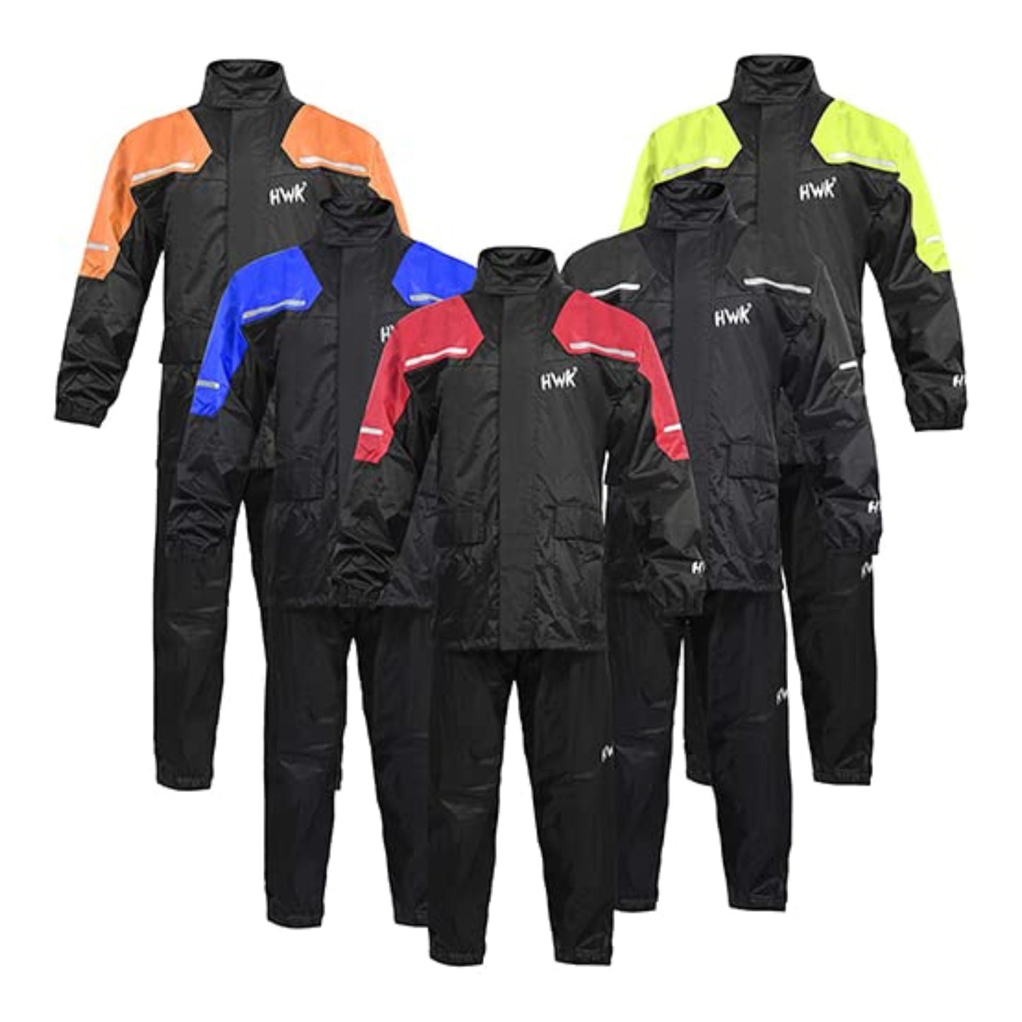 HWK Motorcycle Rain Suit for Men and Women, Reflective Rain Jacket and Rain Pants for Weatherproof All-Season Riding