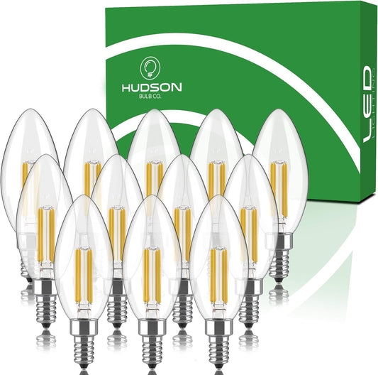 Dimmable E12 LED Candelabra Bulb Set - 4W, 40W Equivalent - 5000K Daylight White Vintage Style Candle Lightbulb for Chandelier, Ceiling Fan, Sconce, Desk Lamp or Porch Lights, Torpedo Top (Pack of 12)