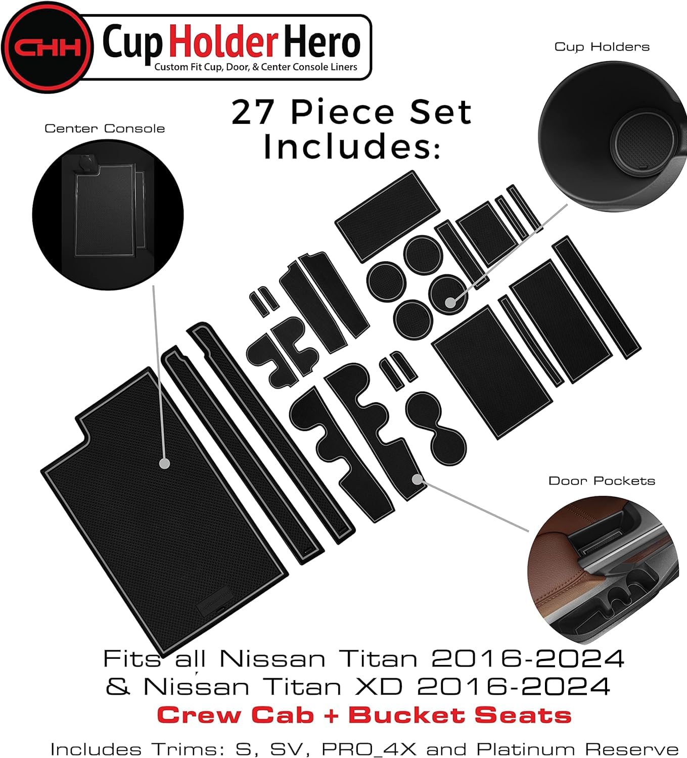 2016-2022 Nissan Titan - Premium Cup Holder Liners Kit