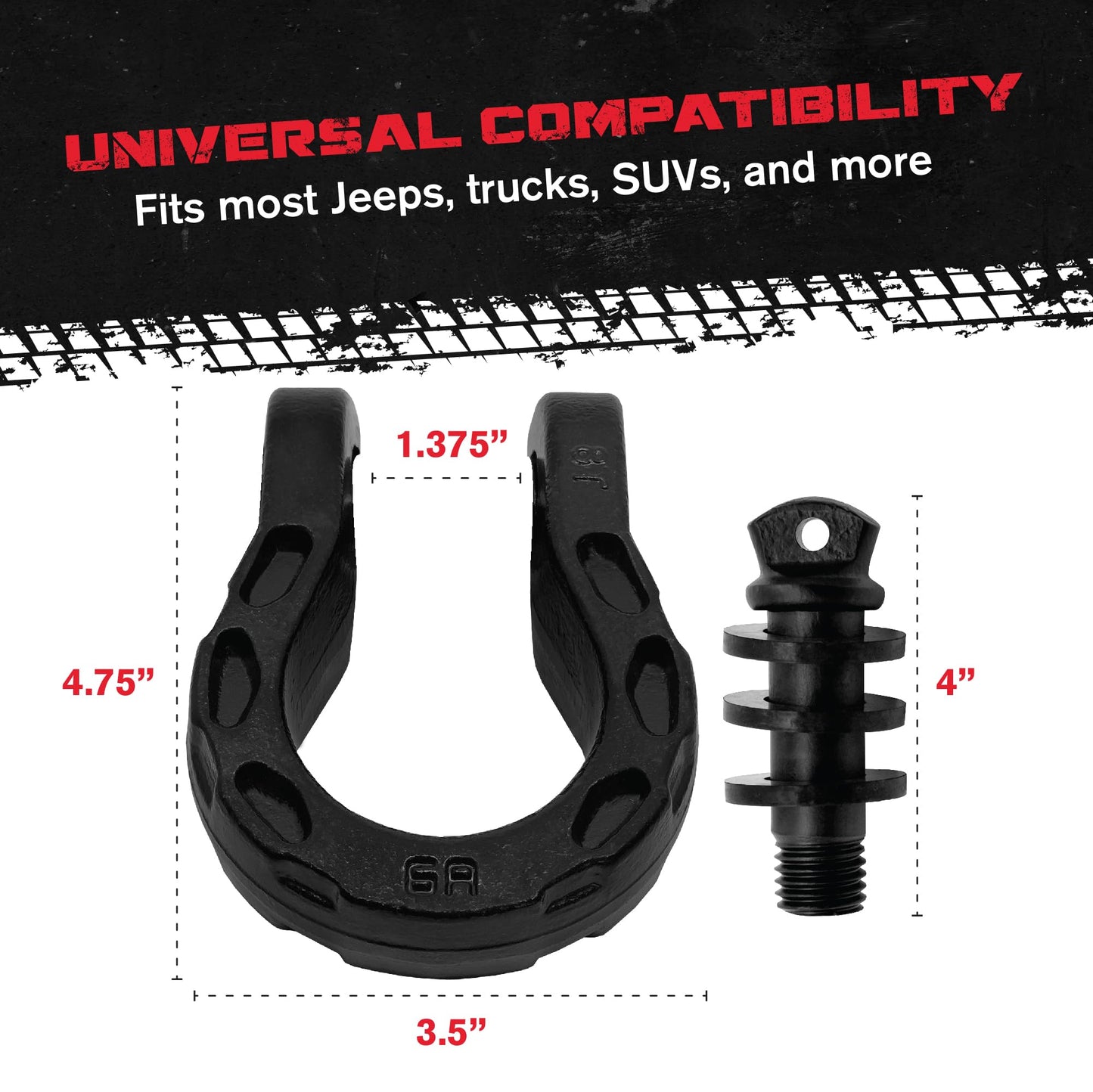 GearAmerica Mega Shackles® - Forged Carbon Steel | 68,000 lbs MBS (16,000 lbs WLL) | Off-Road Recovery Anchor Points