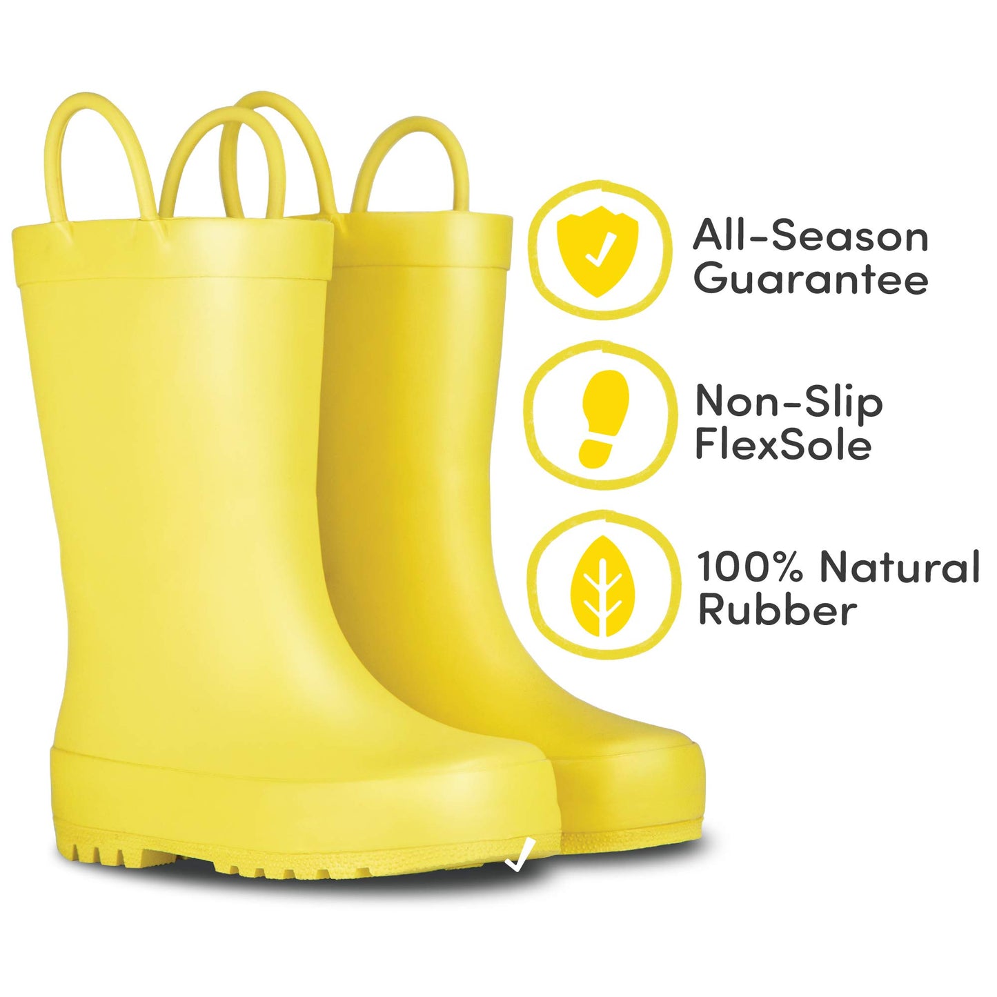 Lone Cone Elementary Collection - Premium Natural Rubber Rain Boots with Matte Finish for Toddlers and Kids, Sunshine Yellow, Toddler 9