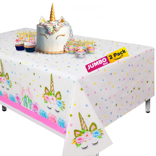 Extra-Large 2 Packs Unicorn Tablecloth, Unicorn Table Cloth for Birthday Party, 108�x54� Disposable Table Cover, Ideal Party Supplies for Unicorn Themed Baby Shower and Birthday Decoration for Girls