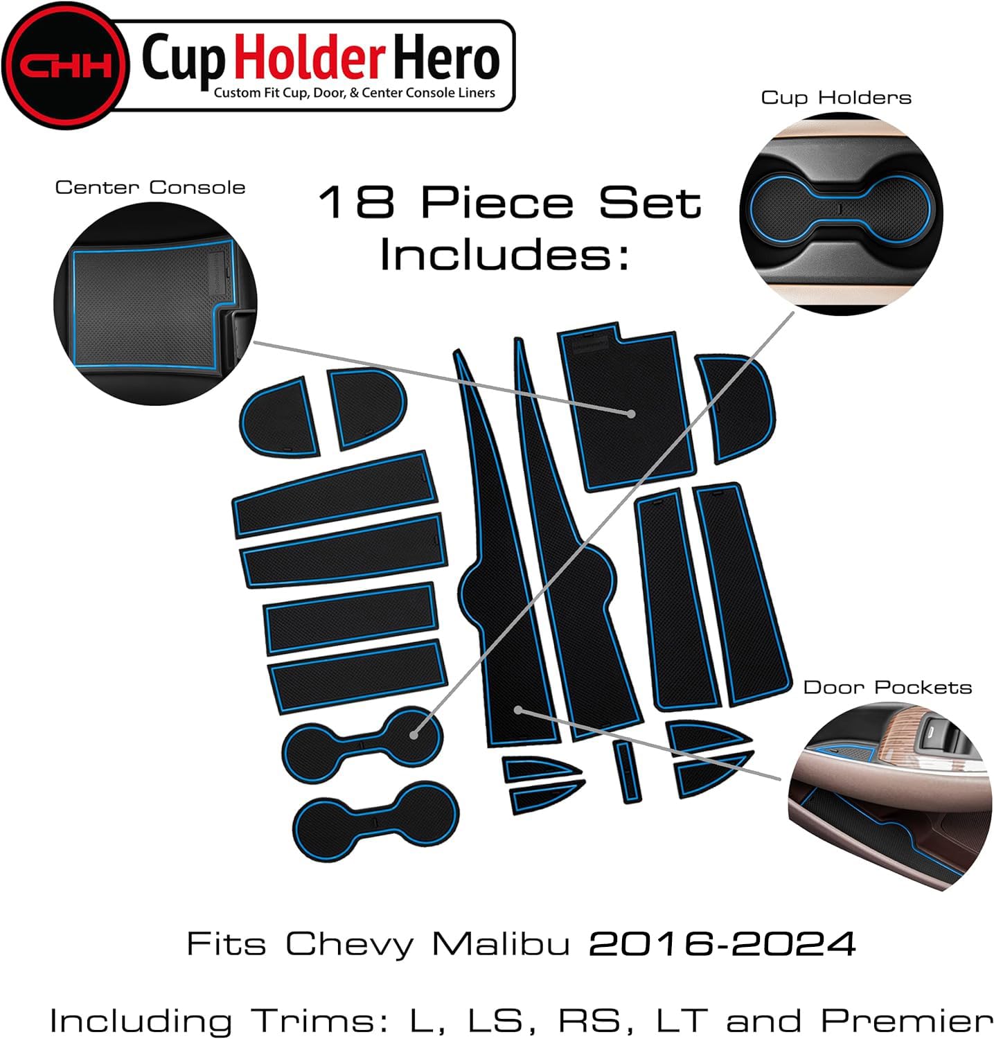 2016-2024 Chevy Malibu - Premium Cup Holder Liners Kit