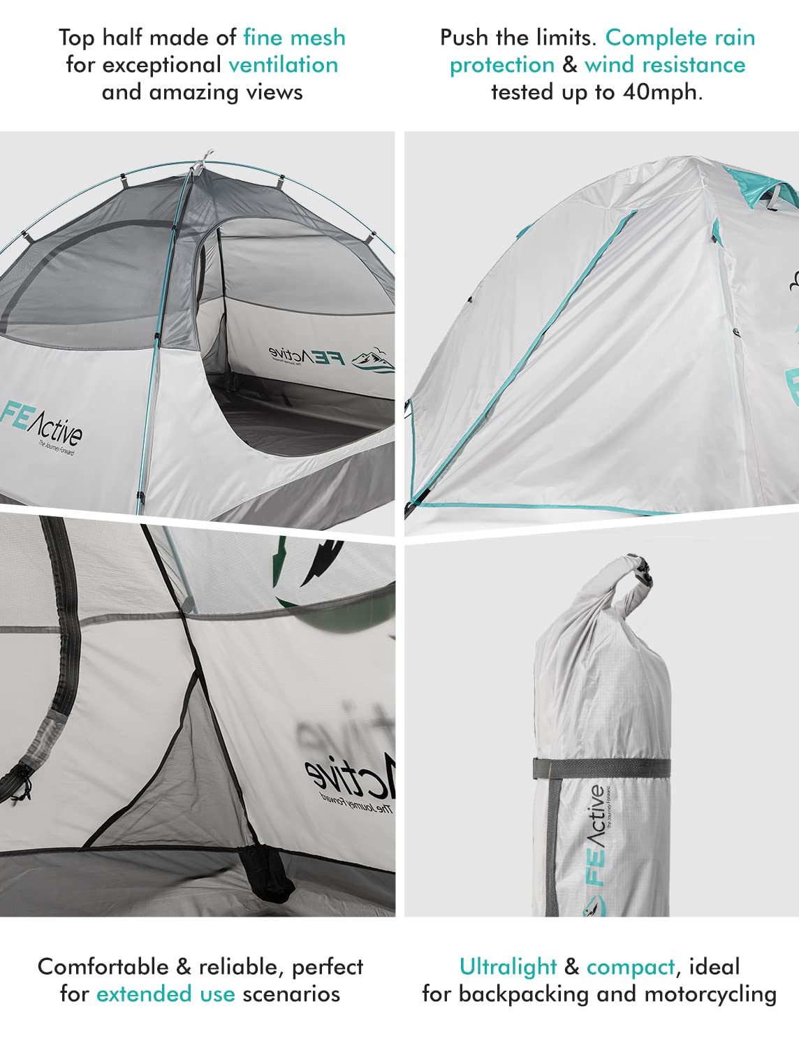 FE Active Waterproof Camping Tent, for Travel and Outdoor Activities. Camping Essential for Hikers and Outdoor Enthusiast