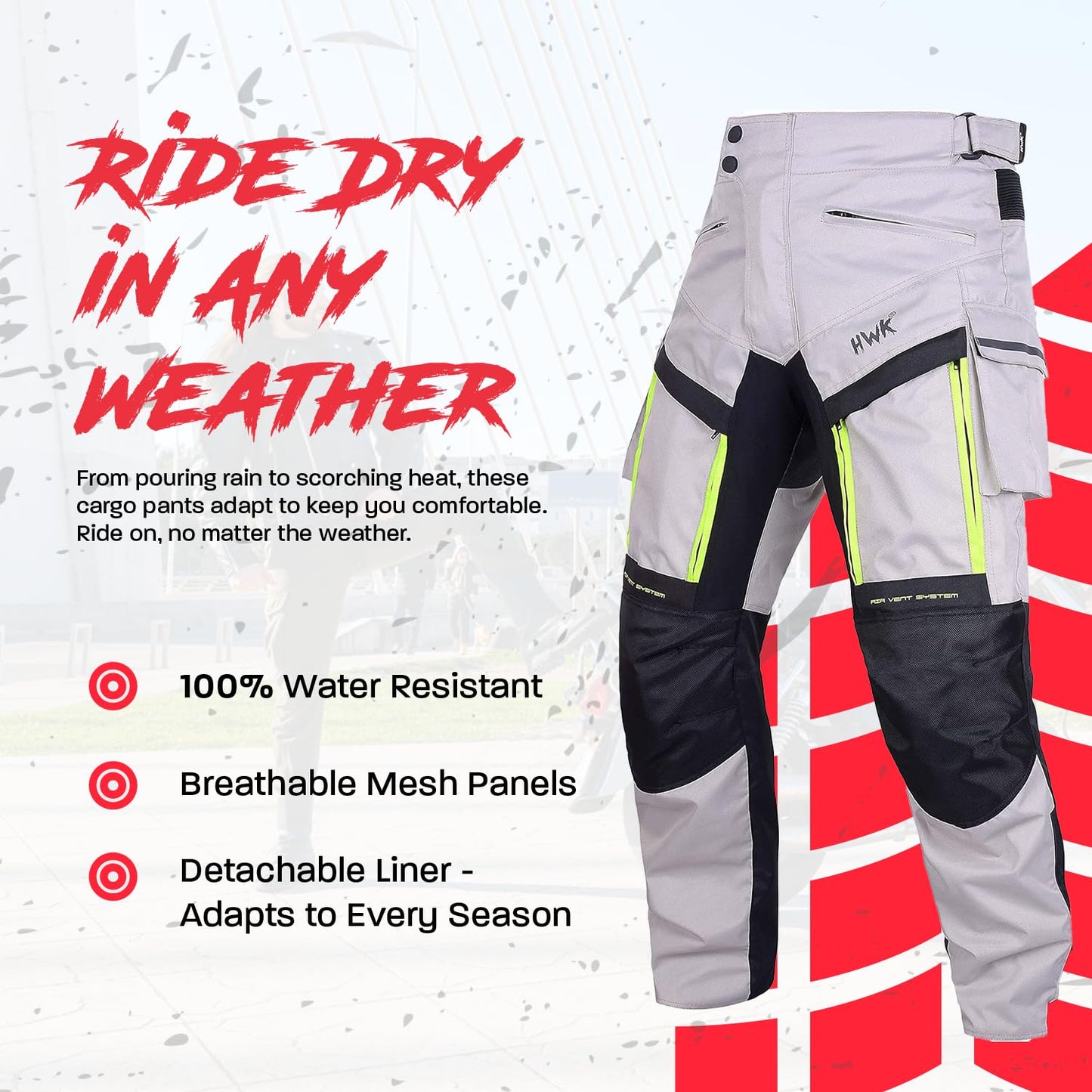 HWK Motorcycle Pants Cargo Pants Work Pants for Men Adventure Hi-Vis All-Purpose