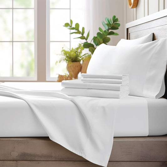 Bamboo Bay 4 Piece King Size Sheets Set - 100% Viscose Made From Bamboo Sheets King Size - Ultra Soft Cooling Sheets For Hot Sleepers - Breathable King Sheets Deep Pocket Fits Upto 16" Mattress, White