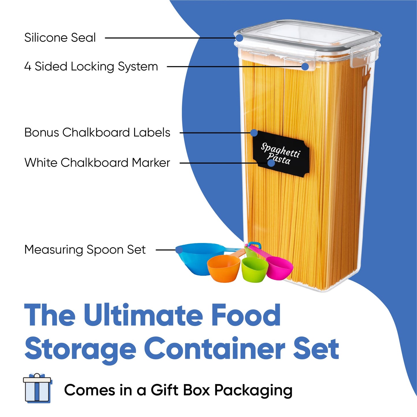 Chef's Path Kitchen Storage Box � Set of 14 Airtight Food Containers � Kitchen and Pantry Organisation � BPA-Free Plastic Food Storage Box � Labels, Marker and Spoons