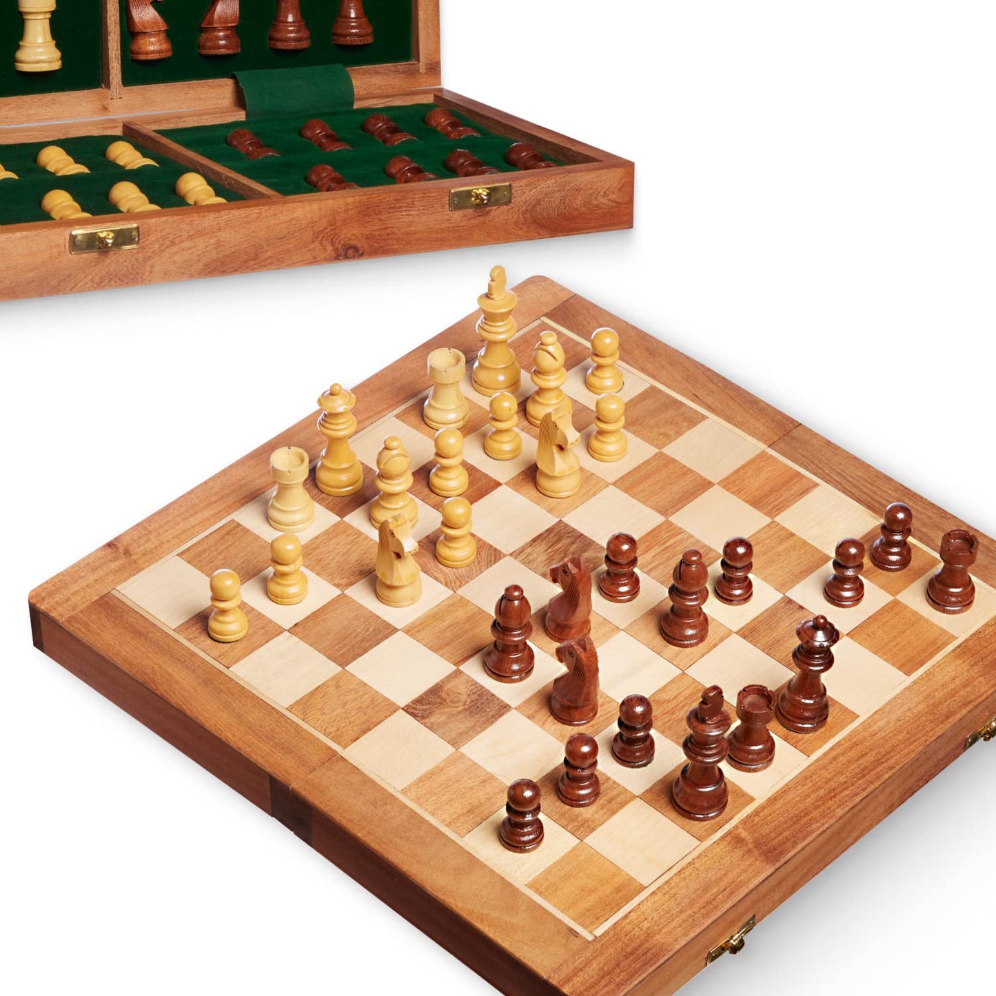 Get The Games Out Travel Chess Set | Handcrafted Large Wooden Board, Magnetic Felted Pieces, Portable, Foldable and Easy Storage | Board Game Gift Set for Kids and Adults | 14 x 14.25 Inches (Brown)