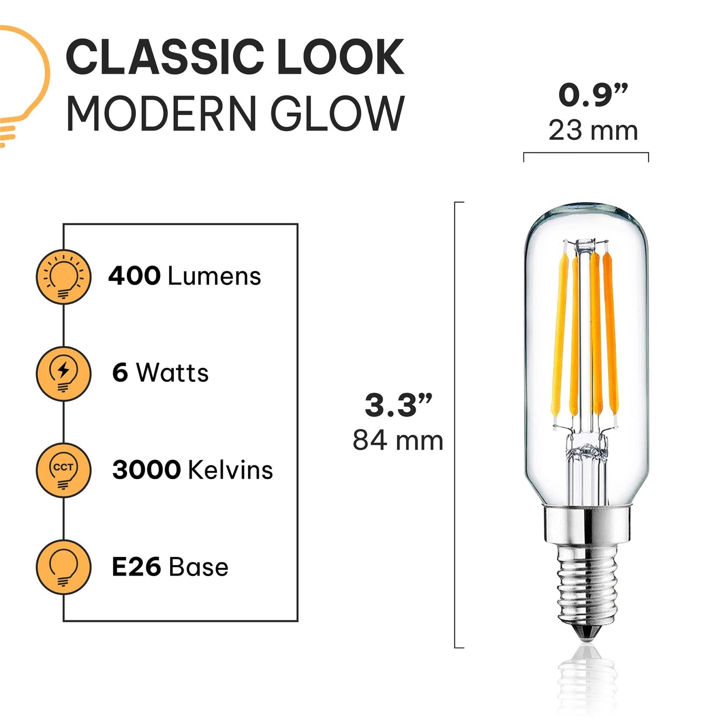 Hudson 4W LED Candelabra Light Bulb (6 Pack) - 3000K Dimmable T6/U Shaped Warm White Chandelier Bulbs (60W Equivalent) - E12 Small Base T25 UL Listed Indoor/Outdoor Candle Light LED Bulbs