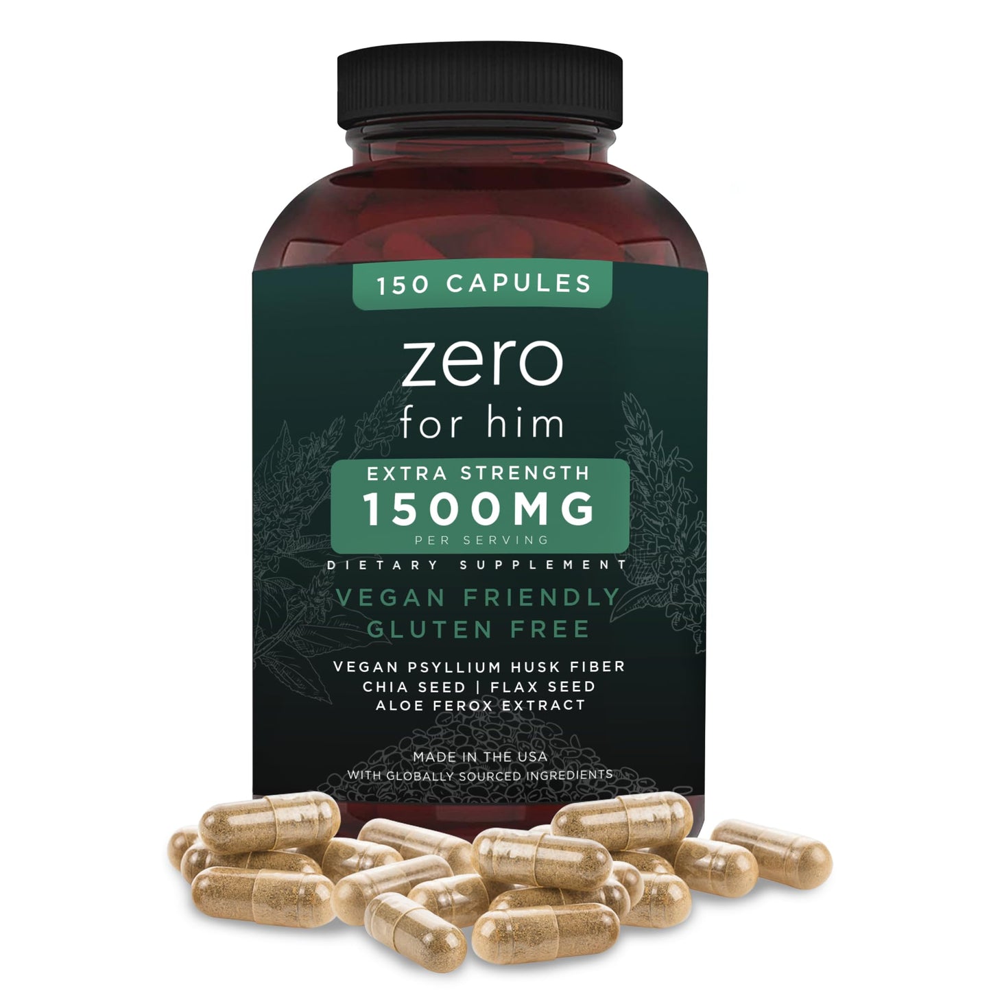 California Basics Zero for Him Fiber Supplement for Men (150caps) Psyllium Husk and Chia Seeds